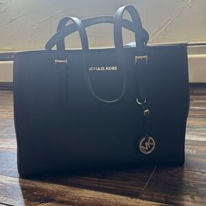 Michael Kors Black Saffiano Tote with Gold Hardware